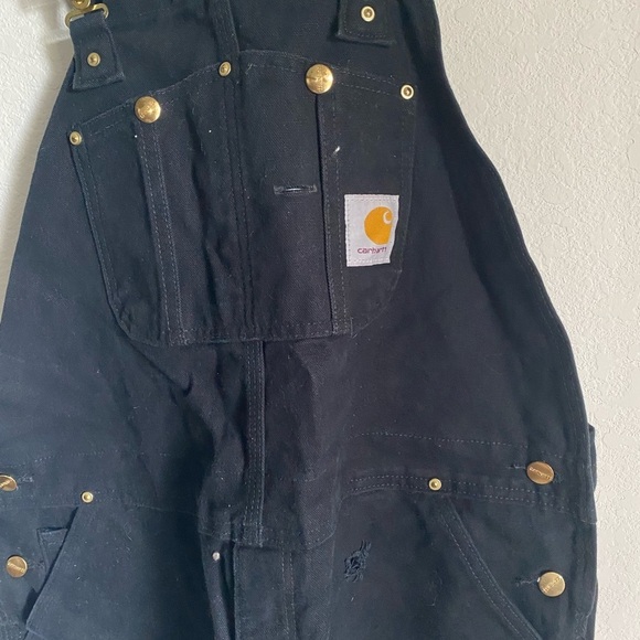 ASO DRUSKI Carhartt Black Duck Bib Thrashed Paint Splatter Canvas Overalls 42x34 - Picture 6 of 16